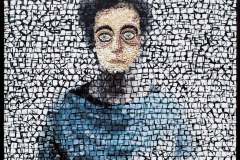 Photographie imprimée sur mosaïque et mosaïque représentant un portrait, œuvre de Clément Mitéran.