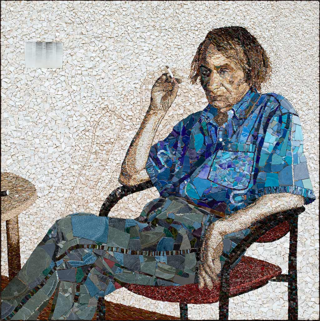 Portrait de Michel Houellebecq en mosaïque contemporaine par Clément Mitéran