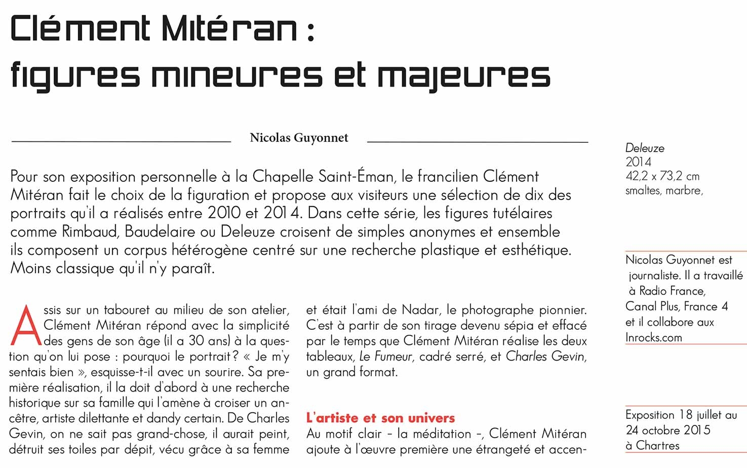 Figures mineures et majeures, l'exposition de Clément Mitéran à Chartres vue par Mosaïque Magazine