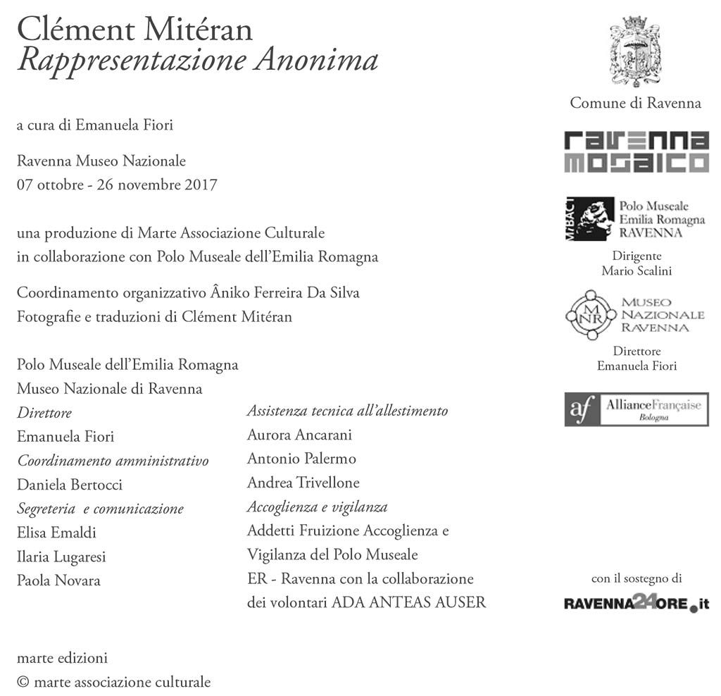 Illustration from the catalogue of the exhibition Rappresentazione anonima by Clément Mitéran at the National Museum of Ravenna (Italy)