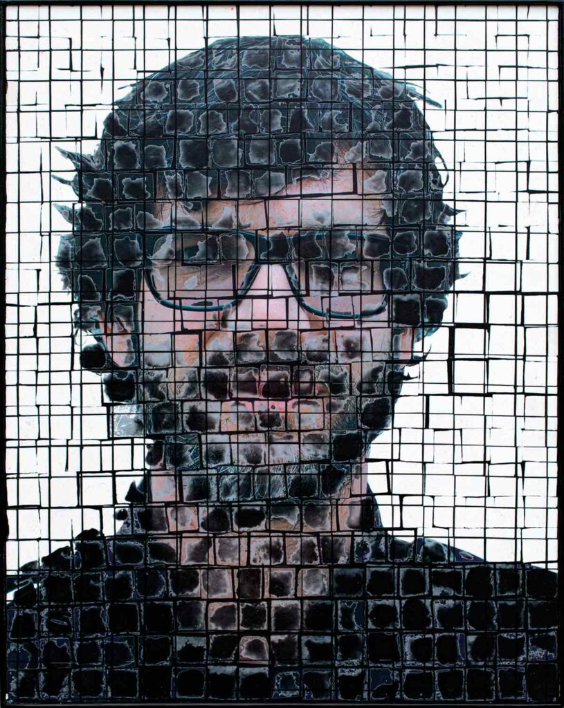 Portrait imprimé sur mosaïque de marbre