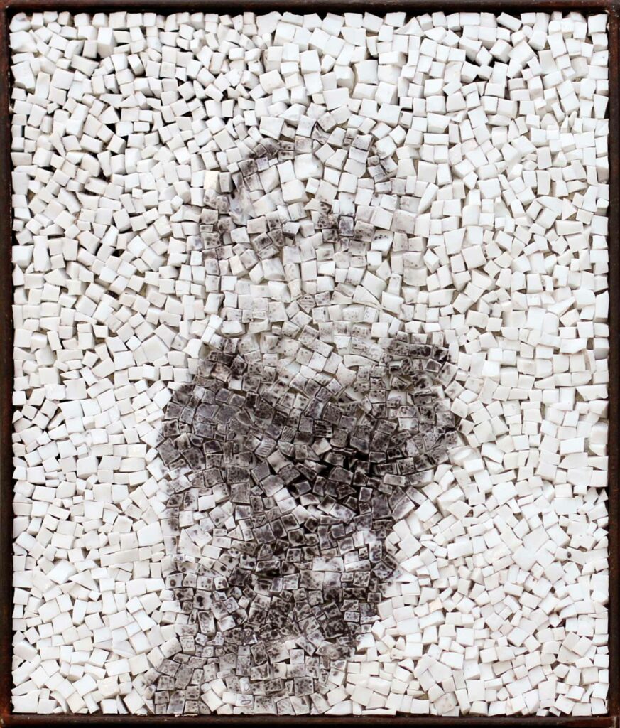 Spectre 5, anonymous black-and-white photographic portrait on mosaic by Clément Mitéran